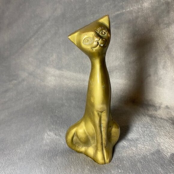 Solid Brass Mid Century Modern Cat figurine 7 inch - Picture 1 of 11